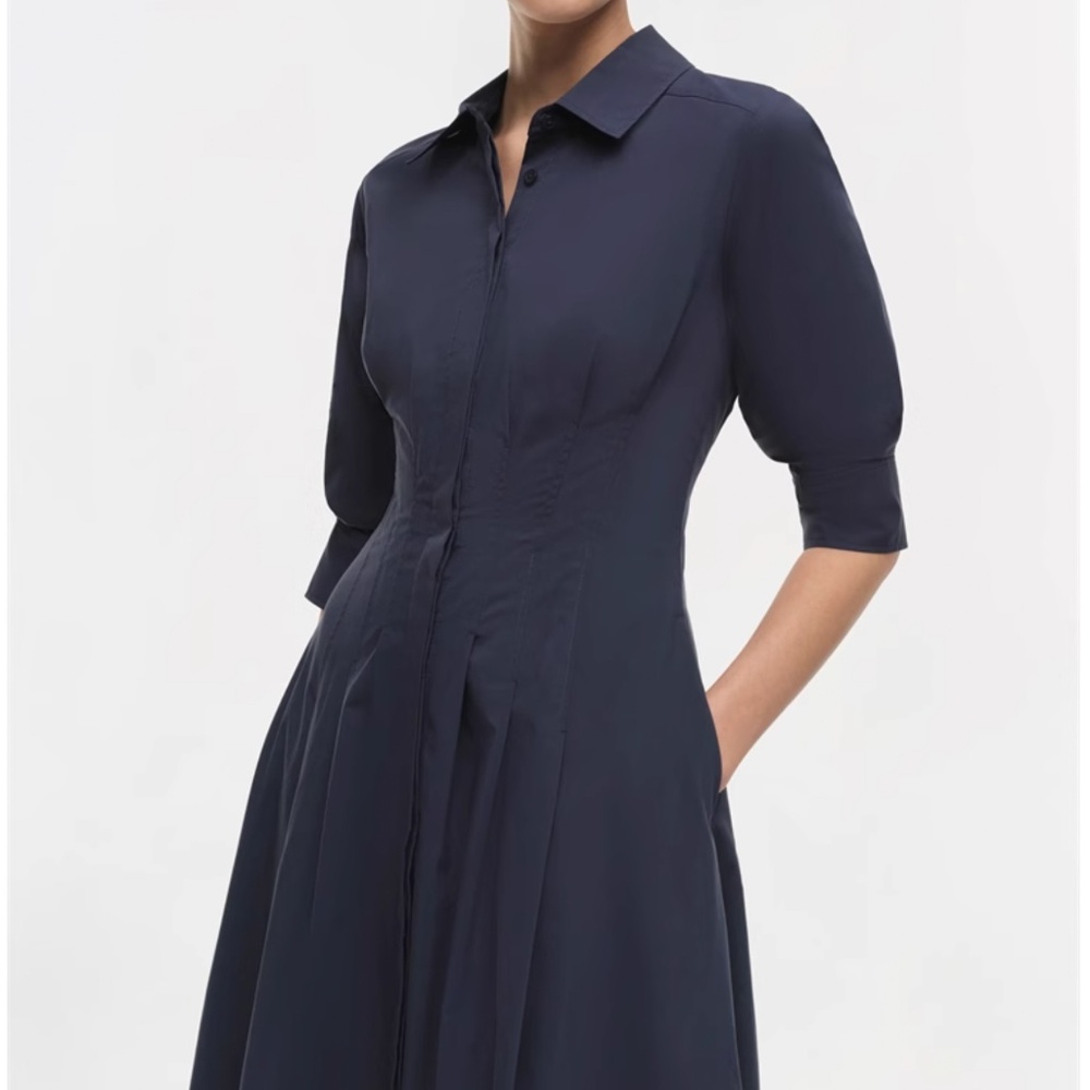BEST Simkhai The Jazz Midi Dress Midnight Navy Blue Pleated Cotton S/M/L - Picture 12 of 13